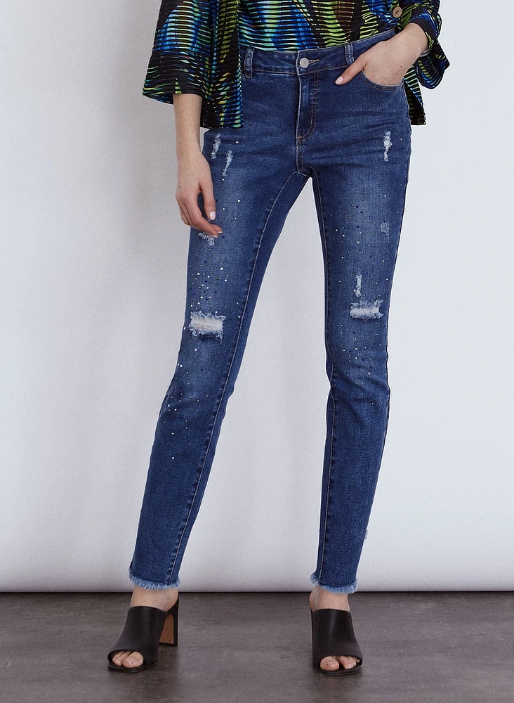 Rhinestone Embellished Slim Leg Jeans