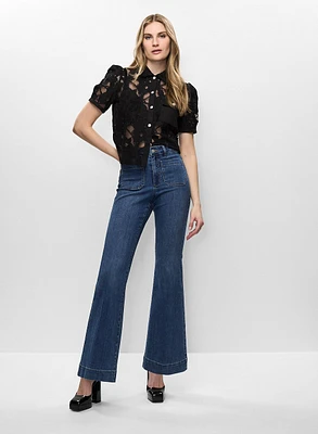 Short Sleeve Lace Blouse & Flare Leg Jeans