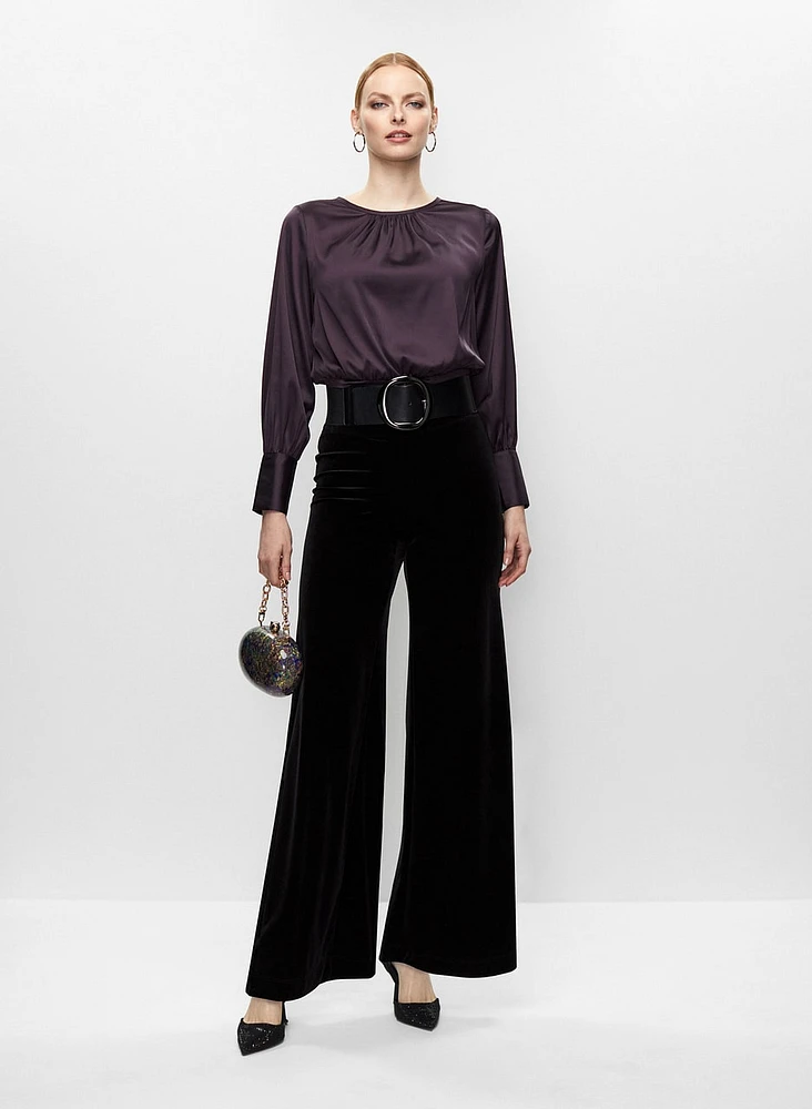Satin Blouse & Velour Pants