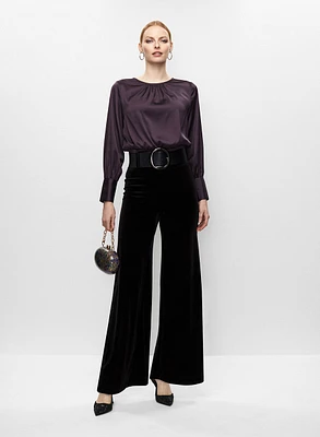 Satin Blouse & Velour Pants