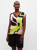 Abstract Print Cap Sleeve Top