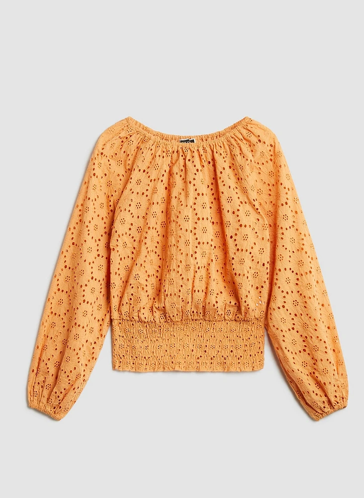 Eyelet Detail Long Sleeve Blouse