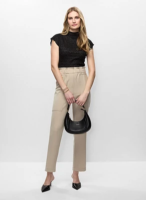 Funnel Neck Top & Ruffle Waist Straight Leg Pants