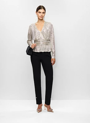 Sequin Peplum Top & Slim Leg Pants