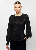 Sequin Embellished Chiffon Sleeve Top