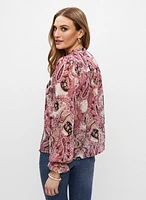 Paisley Print Ruffle Detail Chiffon Blouse