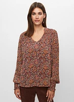 Floral Print Shirred Detail Blouse