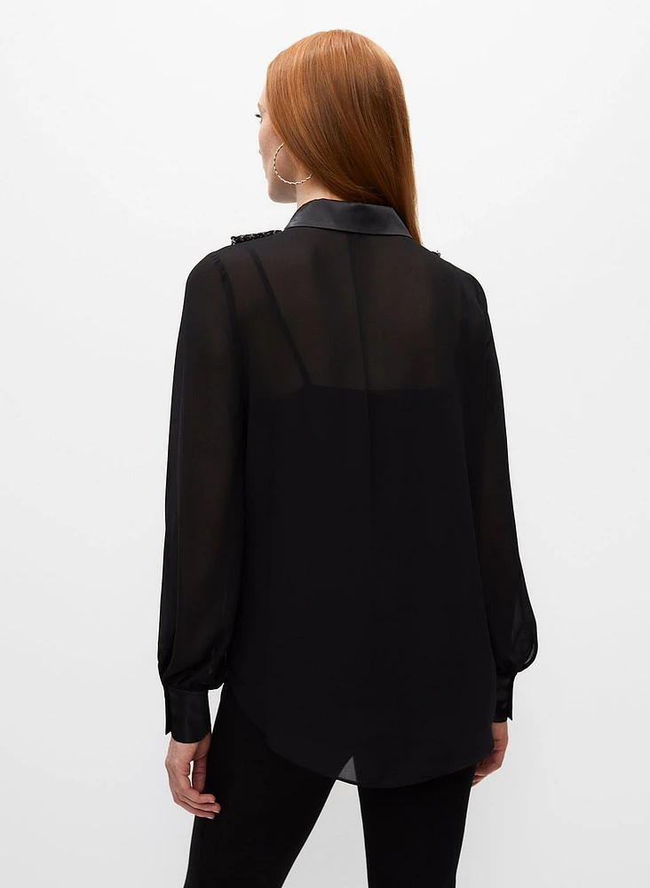 Chemisier avec col à jabot en sequins