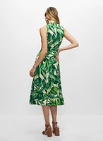 Leaf Print Halter Midi Dress