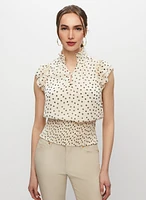 Polka Dot Motif Smocked Blouse