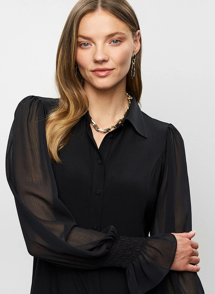 Sheer Sleeve Tunic Shirt