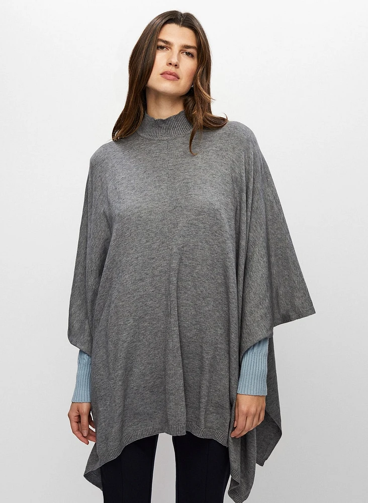 Asymmetrical Mock Neck Poncho