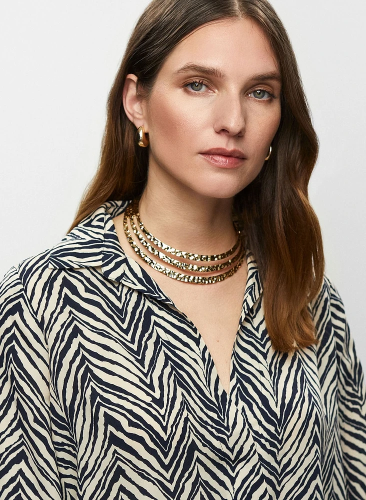 Wrap-Style Chevron Print Blouse