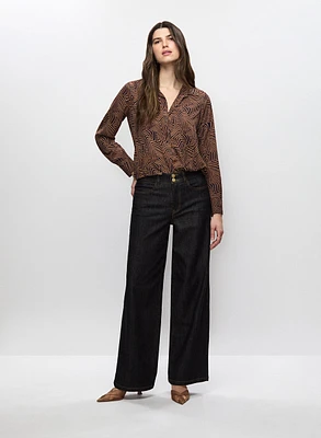 Abstract Motif Blouse & Wide Leg Jeans