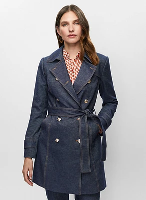 Trench mi-long en denim à ceinture