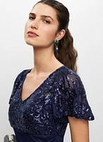 V-Neck Sequin Chiffon Dress