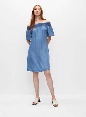 Robe droite en tencel à encolure bateau