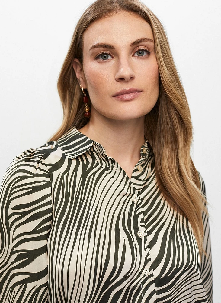 Zebra Print Long Sleeve Blouse