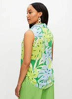 Palm Leaf Print Sleeveless Blouse