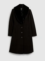 Faux Fur Stretch Wool Blend Coat