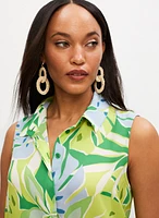 Palm Leaf Print Sleeveless Blouse