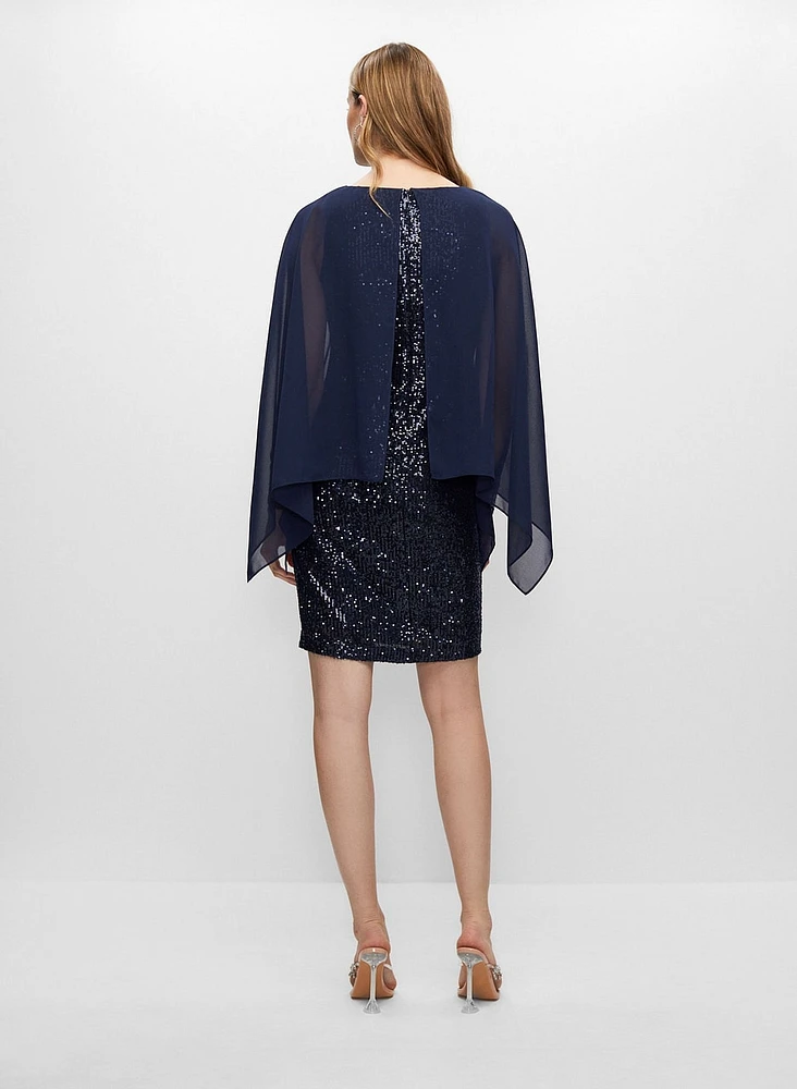 Robe fourreau pailletée à drapé cape