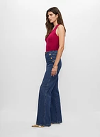 Button Detail Wide Leg Jeans