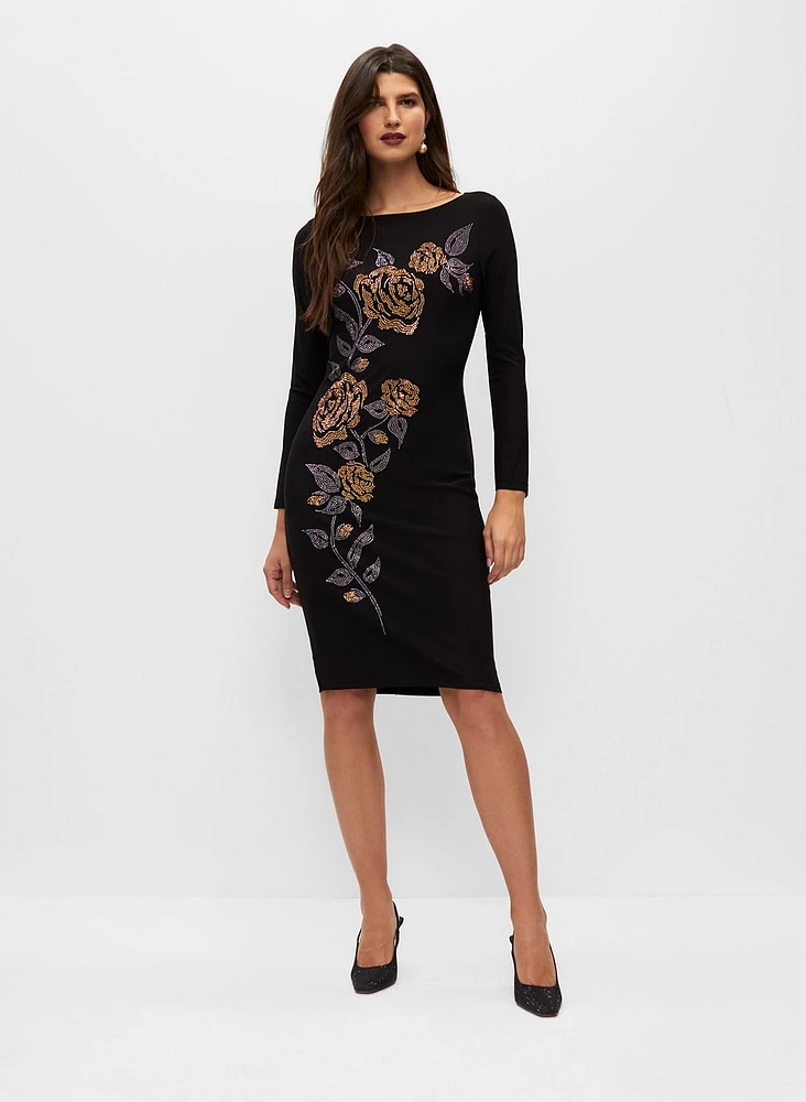 Robe ajustée à motif floral et clous
