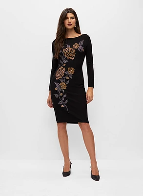 Robe ajustée à motif floral et clous