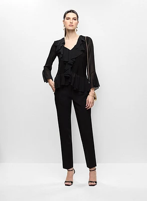Haut avec volants en chiffon et pantalon à jambe étroite