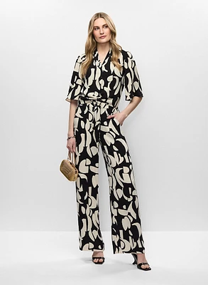 Printed Tie Front Shirt & Wide Leg Pull-On Pants