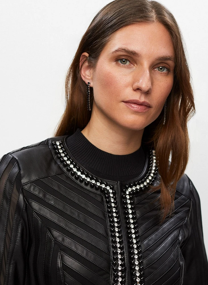 Joseph Ribkoff - Vegan Leather & Mesh Detail Jacket