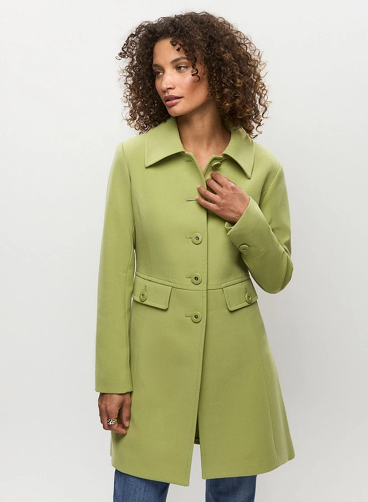 Button Front Tricotine Trench Coat