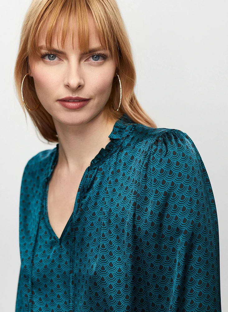 Satin Art Deco Fan Motif Blouse