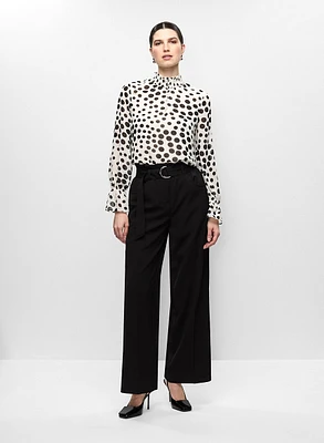 Polka Dot Chiffon Blouse & Belted Wide Leg Pants