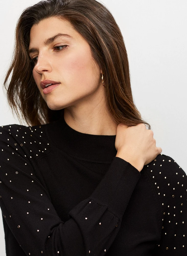 Stud Detail Mock Neck Sweater