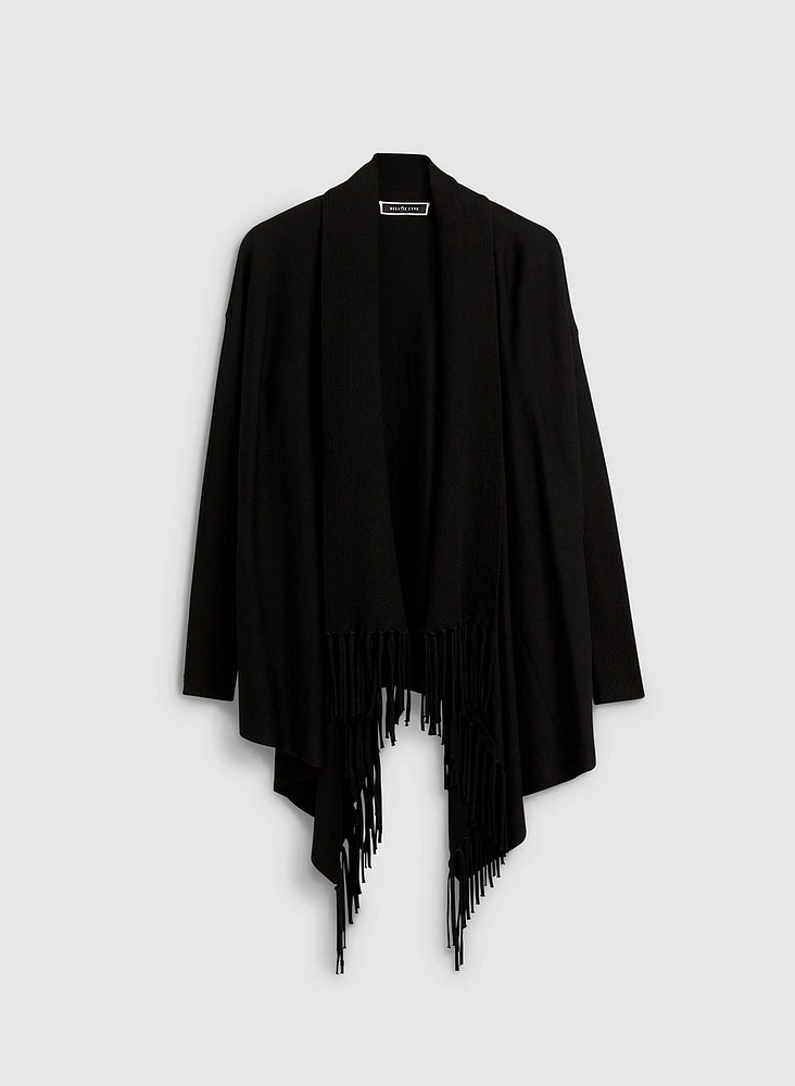 Cardigan à franges et ourlet asymétrique