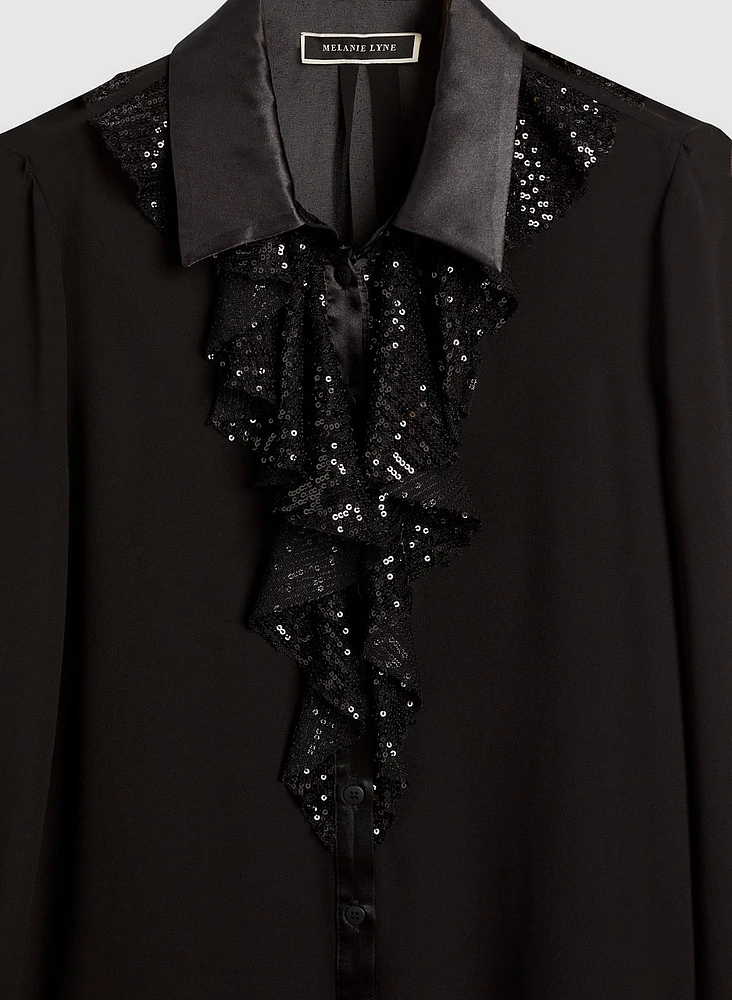 Chemisier avec col à jabot en sequins