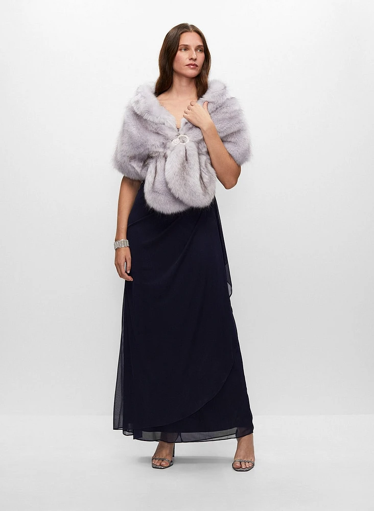 Rhinestone Clip Faux Fur Stole