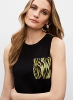 Feather Print Detail Sleeveless Top