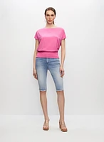 Short bermuda en denim à bordure argentée