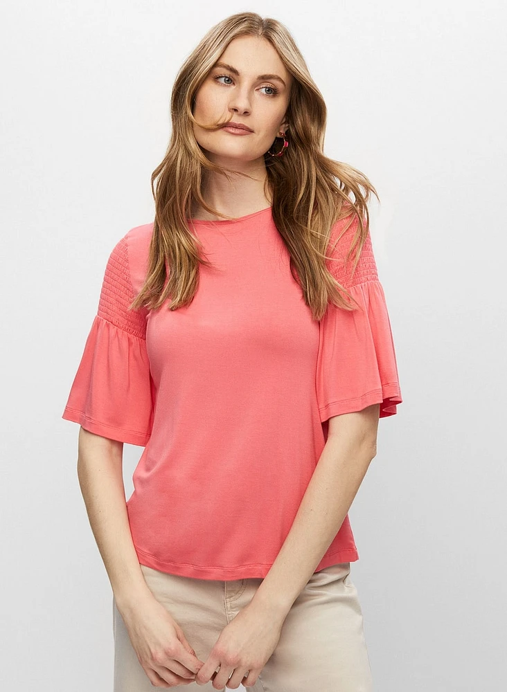 Smocked Flare Sleeve Top