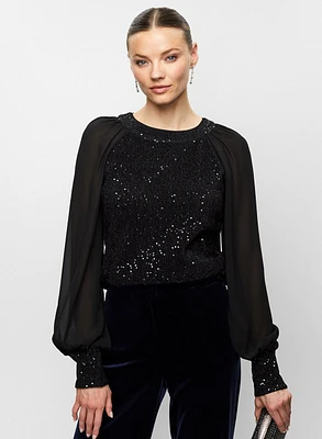 Sequin Embellished Chiffon Sleeve Top