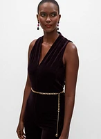 Velvet Belt Detail Jumpsuit