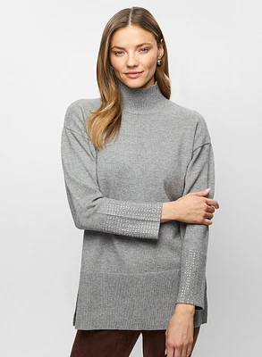 Rhinestone Cuff Tunic Sweater