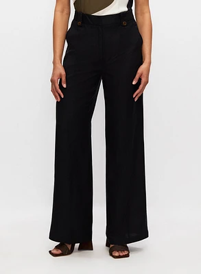 Linen-Blend Wide Leg Pants