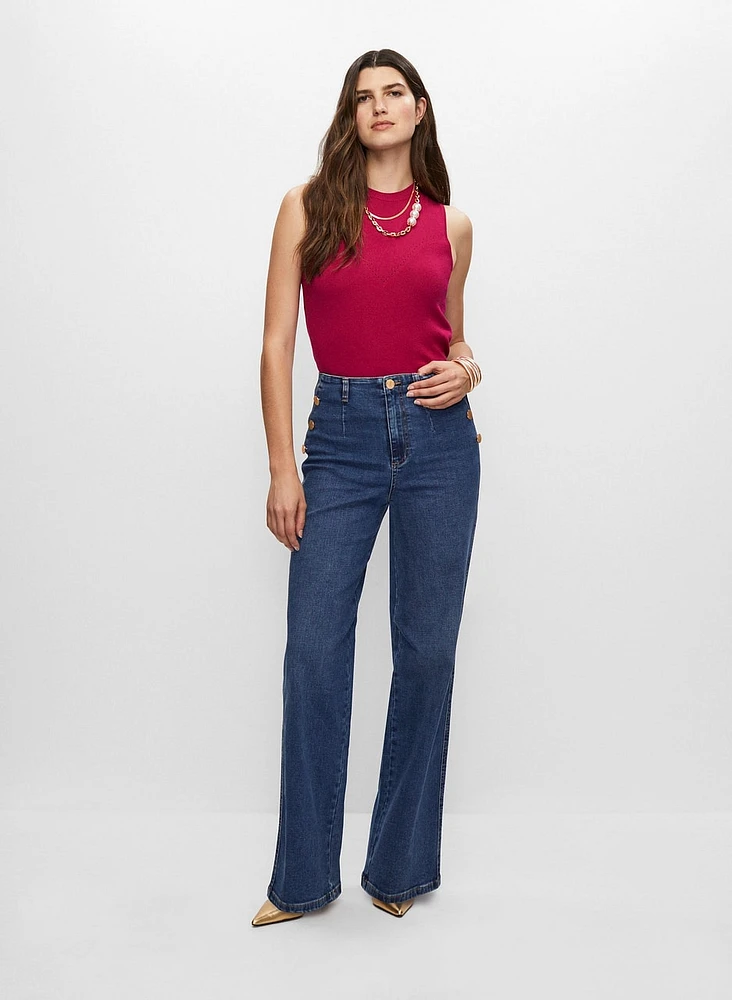 Button Detail Wide Leg Jeans