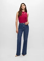 Button Detail Wide Leg Jeans