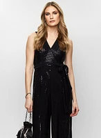 Wide Leg Sequin Motif Jumpsuit