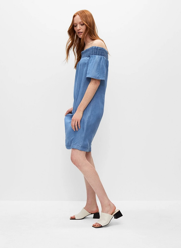 Robe droite en tencel à encolure bateau